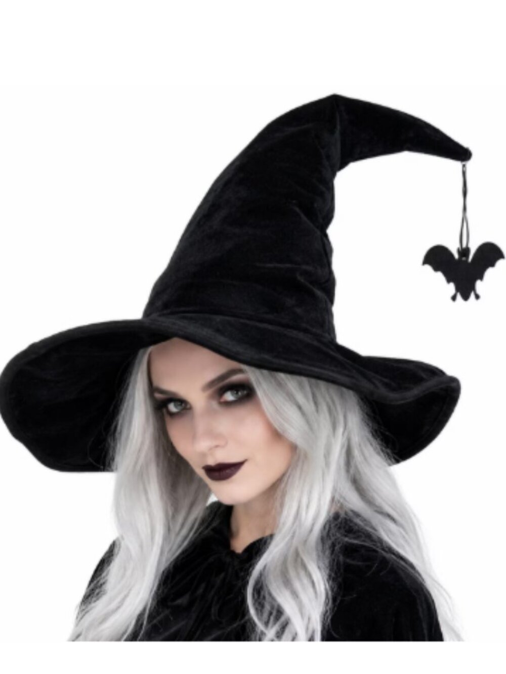 Witch Hat for Women & Adults, Detachable Halloween Costume Hat with Bat Accessor